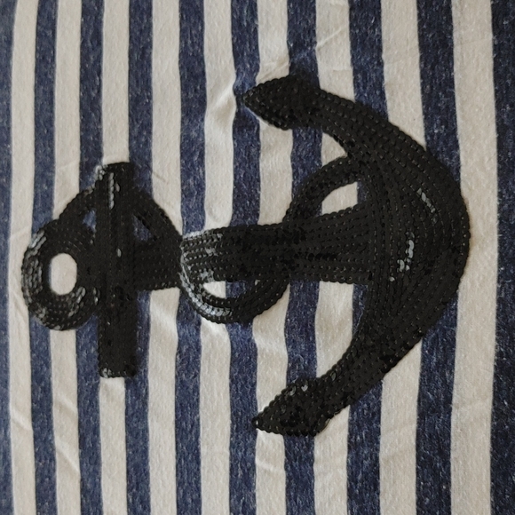 Reckless Hearts navy stripe cropped tee sequin anchor - Picture 4 of 5